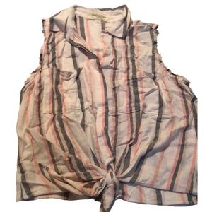 Cloth & Stone  size small peach sleeveless striped linen blend button down